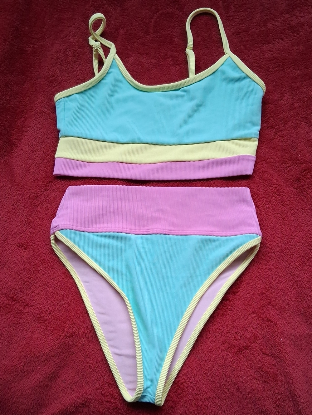 Beach Riot Emmy Pastel Color Ribbed Bikini Set S/bottom, M/top